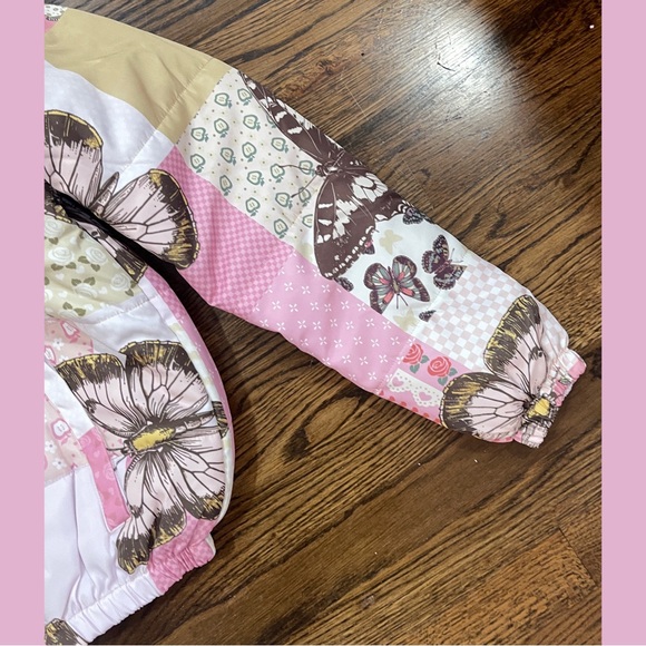 Sweet Society Butterfly Pink Patchwork Girls Puffer Jacket - Picture 5 of 6